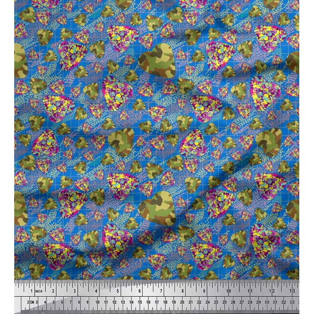 Soimoi Poly Georgette Fabric Check,Heart & Camouflage Print Fabric by The Yard 42 Inch Wide