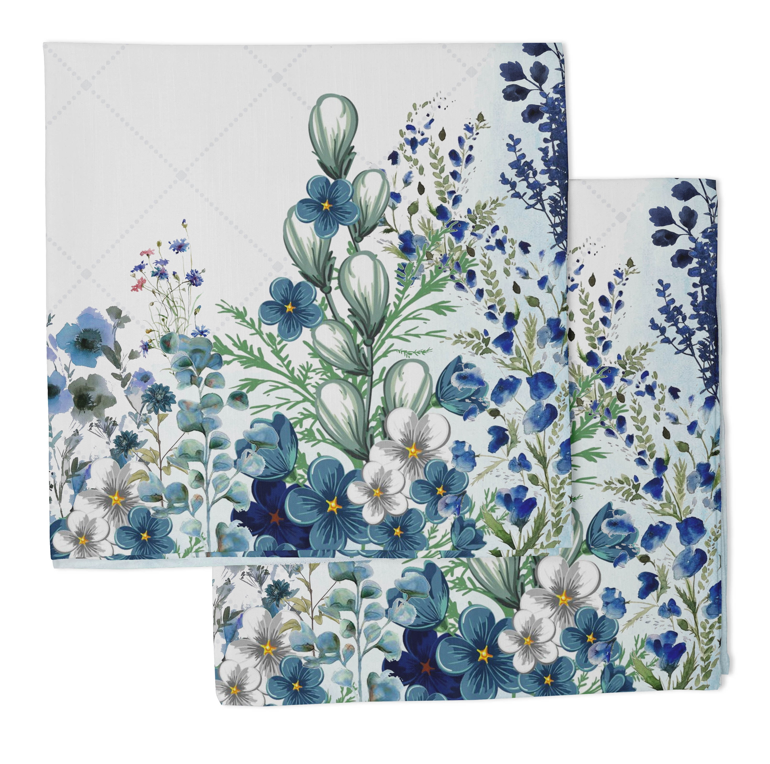 Vargottam Collection de Luxe Linge de Table Décor Serviette en Coton Tissu Imprimé Serviettes Réutilisables Ensemble de 4, 20 X 20 - Fleurs à l'Aquarelle