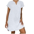 thumbnail image 2 of Robes T-Shirts Décontractées d'Été pour Femmes, Col en V, Manches Courtes, Robe Unie en Coton et Lin, 2 of 6