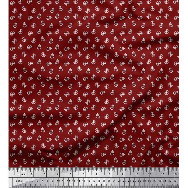 Soimoi Polyester Crepe Fabric Anchor Hook Nautical Print Fabric by Yard 52 Inch Wide