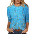 thumbnail image 1 of IROINNID en Solde T-shirt à Manches Longues en Polyester pour Femmes T-shirt Imprimé Confortable Blouse Mi-Longue Col Rond, Bleu, 1 of 4