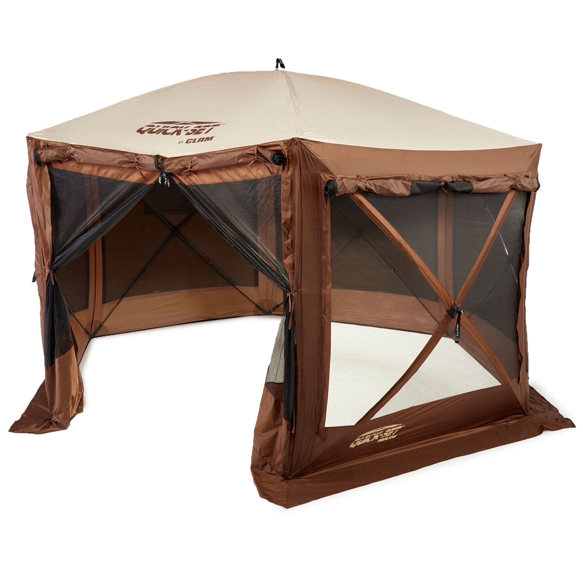 CLAM Quick-Ensemble Pavillon 12,5 x 12,5 Pieds Abri de Camping Extérieur Portable, Brun (Utilisé)