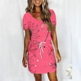 thumbnail image 2 of DPTALR Robe Mi-Mollet à Manches Courtes et Col en V pour Femmes, Jupes Courtes Rétro pour Dames, Jolies Robes d'Été pour Sorties pour Filles, 2 of 4