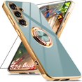 thumbnail image 1 of ORUYROP for Samsung Galaxy S24 Plus Case with Screen Protector, Built-in 360 Rotation Ring Holder Magnetic Stand, Luxury Shiny Plating Edge Shockproof Electroplated Protective Phone Cover (Gra, 1 of 6