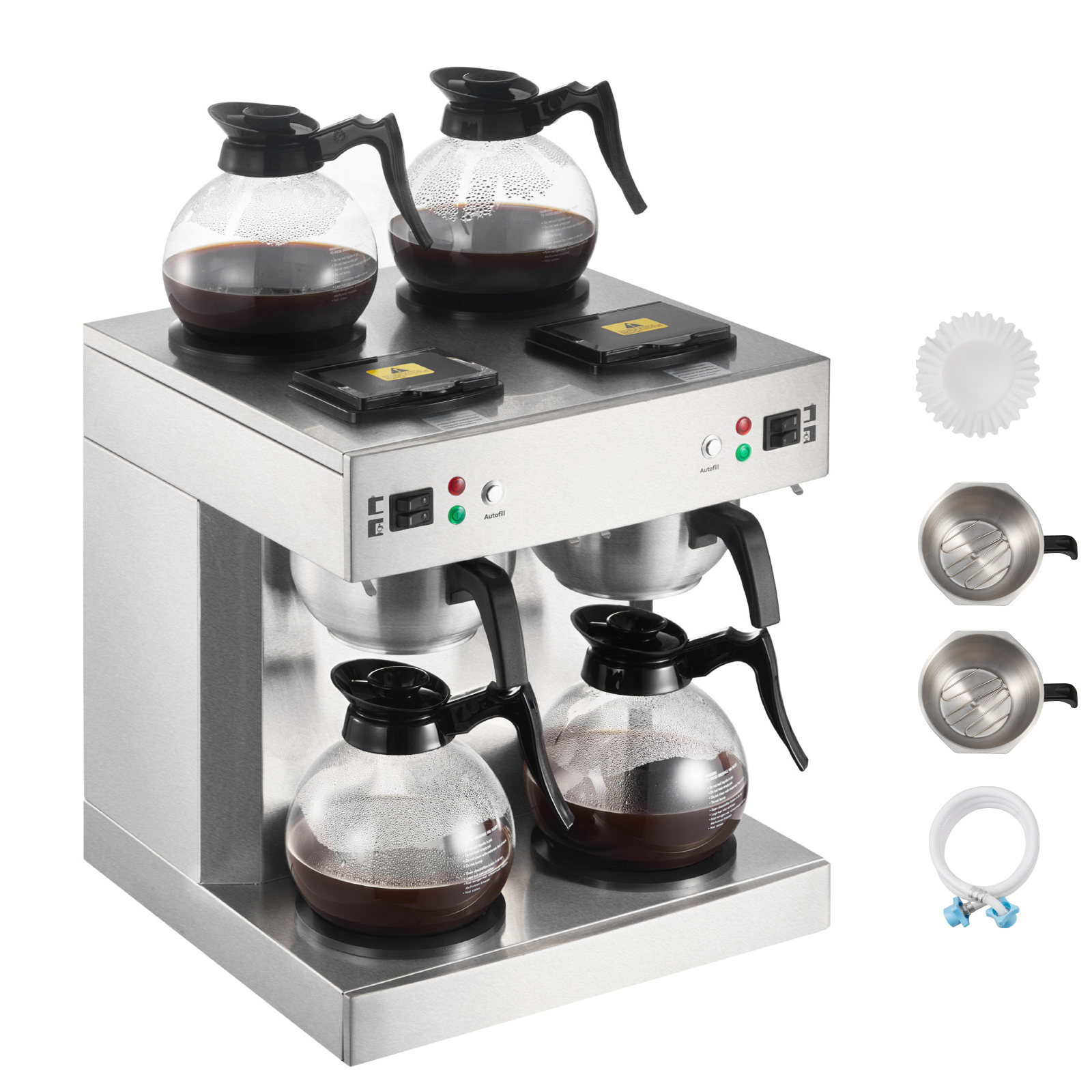 KFFKFF Commercial Drip Coffee Maker, 24 Cups Coffee-Maker Machine with 4 Glass Carafes and 4 Decanter Warmer Plates, Stainless Steel Dual-Head Coffee Brewer