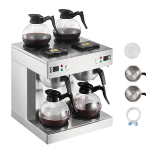 KFFKFF Commercial Drip Coffee Maker, 24 Cups Coffee-Maker Machine with 4 Glass Carafes and 4 Decanter Warmer Plates, Stainless Steel Dual-Head Coffee Brewer