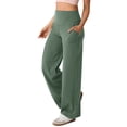 thumbnail image 1 of VINUSLI Woman Work Pants Wide Straight Leg High Waisted Workout Sweatpant Tummy Control Stretchy Bootcut Solid Pull On Pant Green,M, 1 of 7