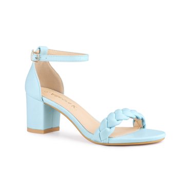BLISSFUL STEP Ensemble Sandales à Talon Bloc pour Femme avec Bride à la Cheville et Talon Tressé Bleu Pâle (Taille 9)