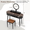thumbnail image 3 of Costway Solid Wood Makeup Vanity Desk Set with LED Lighted Mirror Drawers Cushioned Stool Black + Brown, 3 of 10