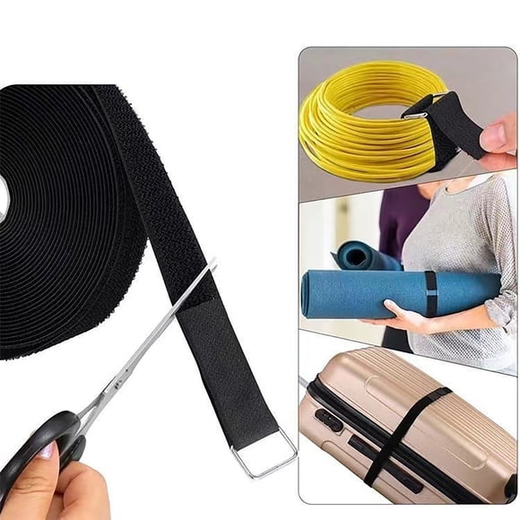 WIFKLSIIPG 1''x20ft Hook and Loop Straps with 30 Buckles Adjustable Straps Cut Length Reusable Nylon Securing Cord Ties for Organizer or Storage 1in Wide Black(Black)