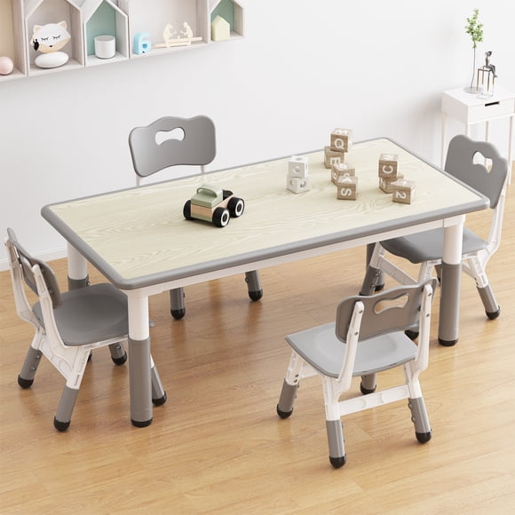 Kids Table and 4 Chairs Set, Children's Table Set, Height Adjustable for Ages 2-10, Children's Table and Chair Set for Daycare Classroom Home