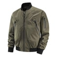 thumbnail image 4 of NaWent Men's Bomber Jacket Solid Color Long Sleeved Cardigan Stand Up Collar Workwear Jacket, 4 of 6