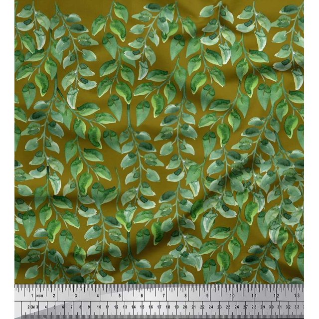 Soimoi Cotton Voile Fabric Leaves Panel Printed Fabric 1 Yard 56 Inch Wide