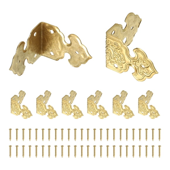 Uxcell Lot de 8 Protecteurs d'Angle Vintage en L, 1 Pouces x 0,7 Pouces Garde-Coins Décoratifs, Orthèses d'Angle Protectrices avec 48 Clous pour Armoires Meubles Boîtes en Bois, Laiton