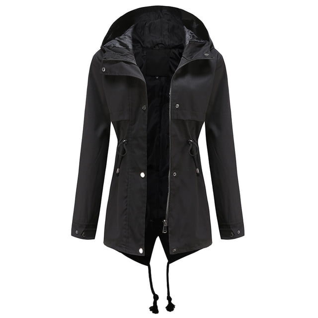 Women Solid Rain Jacket Outdoor Jackets Waterproof Hooded Raincoat Windproof