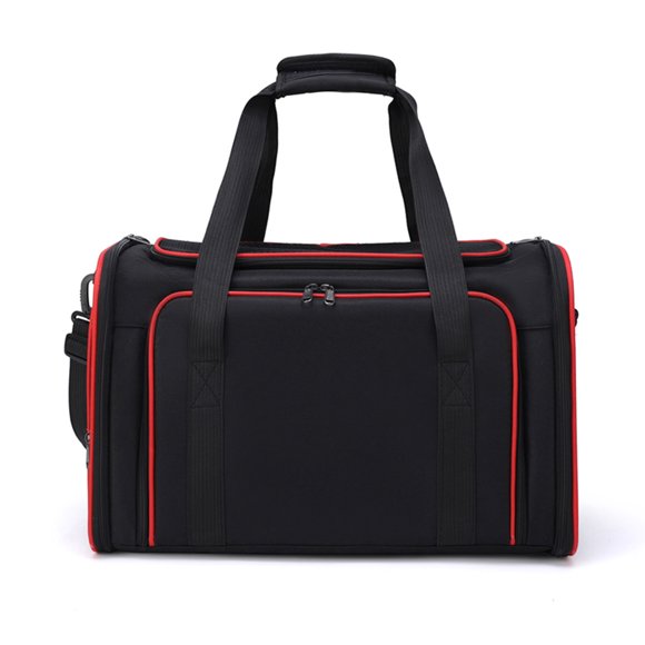 Mistaha Portable Expandable Pet Carrier Foldable Breathable Cat Cage Backpack Black with Red Trim L