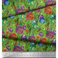 thumbnail image 3 of Soimoi Tissu en Coton Cambrique Feuilles & Coquelicot Floral Imprimé 1 Yard 56 Pouces de Large, 3 of 6