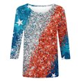 thumbnail image 4 of Hauts d'Été pour Femmes 2023 Mode Féminine Manches Courtes Col Rond Rétro Imprimé Ample Blouse Manches Trois-Quarts Bohème Grande Taille T-Shirt pour Femmes, 4 of 4