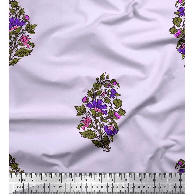 Soimoi Polyester Crepe Fabric Leaves & Floral Block Fabric Prints by Yard 42 Inch Wide