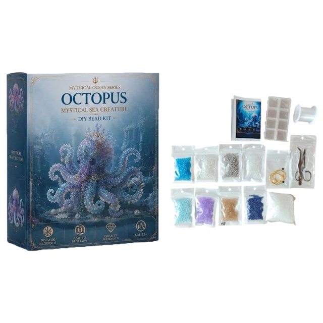 DIY Marine Animal Bead Craft Kit – Turtle Octopus Dragon Phoenix Angelfish 3D Model, No Glue Family Activity, Compact Desk Decor