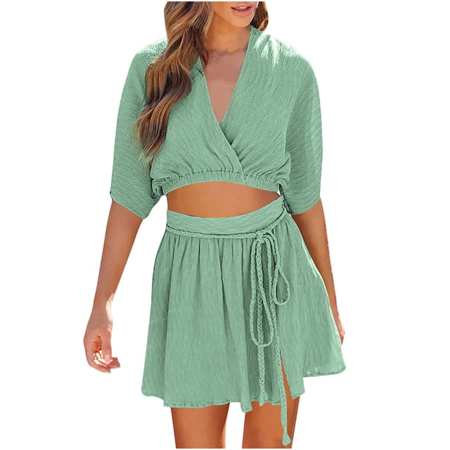 Cameland Ensemble Mode Femme 2 Pcs Haut Court Sans Manches Shorts Taille Haute avec Poches