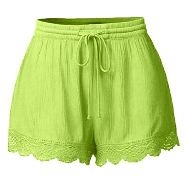 Timegard Plus Size Shorts for Women Ruffle Bottom Elastic Waisted Drawstring Lounge Shorts with Pockets