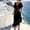 Black, variant on Lovzfmll Elegant Fitted V Neck Batwing Sleeve Dress, Pleated Waist Ruffled Hem Midi Dress Black, L