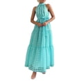 thumbnail image 2 of SUNSIOM Robe Longue pour Femme, Élégante Robe d'Été Sans Manches à Col Roulé à Carreaux, Robe Évasée, Robe de Cocktail avec Ceinture, 2 of 6