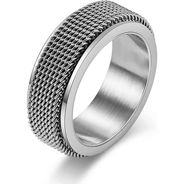 Anxiety Ring for Men Chain Woven Mesh Rings Cool Titanium Stainless Steel Spinner Ring 8MM Gold/Silver/Black Fidget Rings for Men Male Teen Boys Masculine Band Jewelry