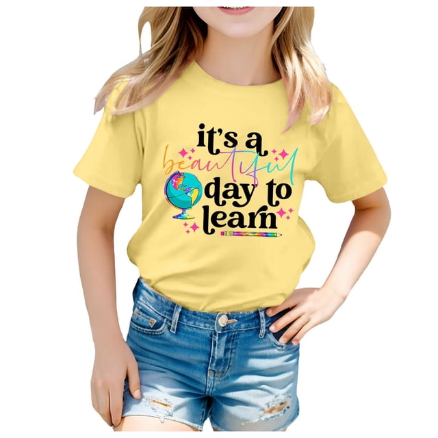 TZEWGL T-Shirts For Child Back To School Season Printed Short Sleeve Crewneck Clothes For Baby size 4-6T