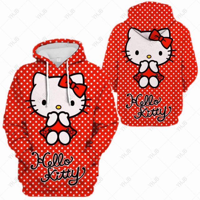 Hello Kitty Print Design Hoody For Women Pocket Street Sweatshirt Hip Hop Style Fleece Hoodie All-Match Comfortable Clothes HOEMLIN