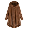 thumbnail image 1 of Qertyioot Women Plus Size Button Plush Tops Hooded Loose Cardigan Wool Coat Winter Jacket, 1 of 8