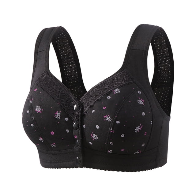 Bigersell Front Bras for Women No Underwire 1pcs Wire-Free Bra Style R-93 Breathable Support Bras Pack R-93-black