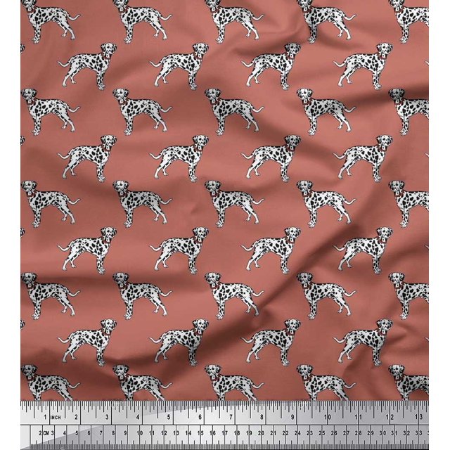 Soimoi Rayon Crepe Fabric Dalmatian Dog Print Fabric by The Yard 46 Inch Wide