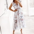 thumbnail image 2 of Robes d'Été pour Femmes Décontractées Bohèmes à Col en V à Volants à Imprimé Floral Longue Robe Maxi Dames à Manches Courtes Robes de Plage, 2 of 7