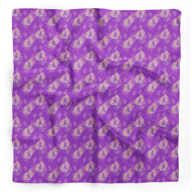 Bimba Purple Cage & Grandiflora Roses Floral Pure Silk Printed Head Bandanas Summer Neck Wrap Scarf 40 x 40 Inches