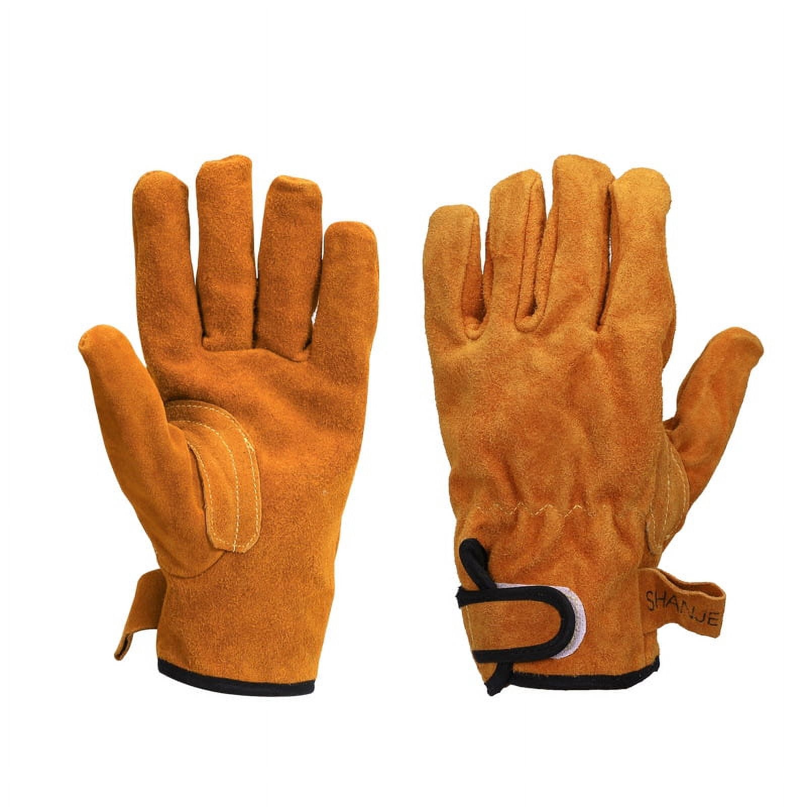 Brown Work Gloves Men with Wrist Closure, Safety Work Gloves for DIY, Yardwork, Construction, Motorcycle