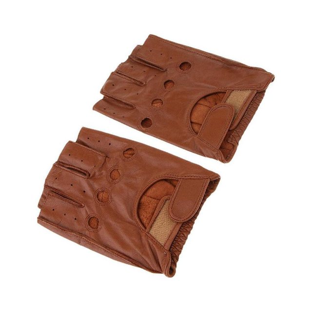 maskred Fashionable Retro PU Leather Men s Fingerless Driving Cycling Gloves Brown Hook Loop L 3Set