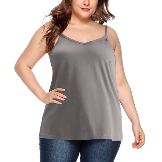 ohmzyzo Womens Plus Size Tank Tops V Neck Sleeveless Cami Adjustable Spaghetti Strap Camisole Summer Basic Tank Shirts