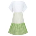 thumbnail image 4 of Meichang Dresses for Women 2024 Plus Size Short Sleeve V Neck Dresses Striped Color Block Patchwork Dresses Ruffle Hem Midi Dresses Casual Pleated Knee-Length Dresses, 4 of 6