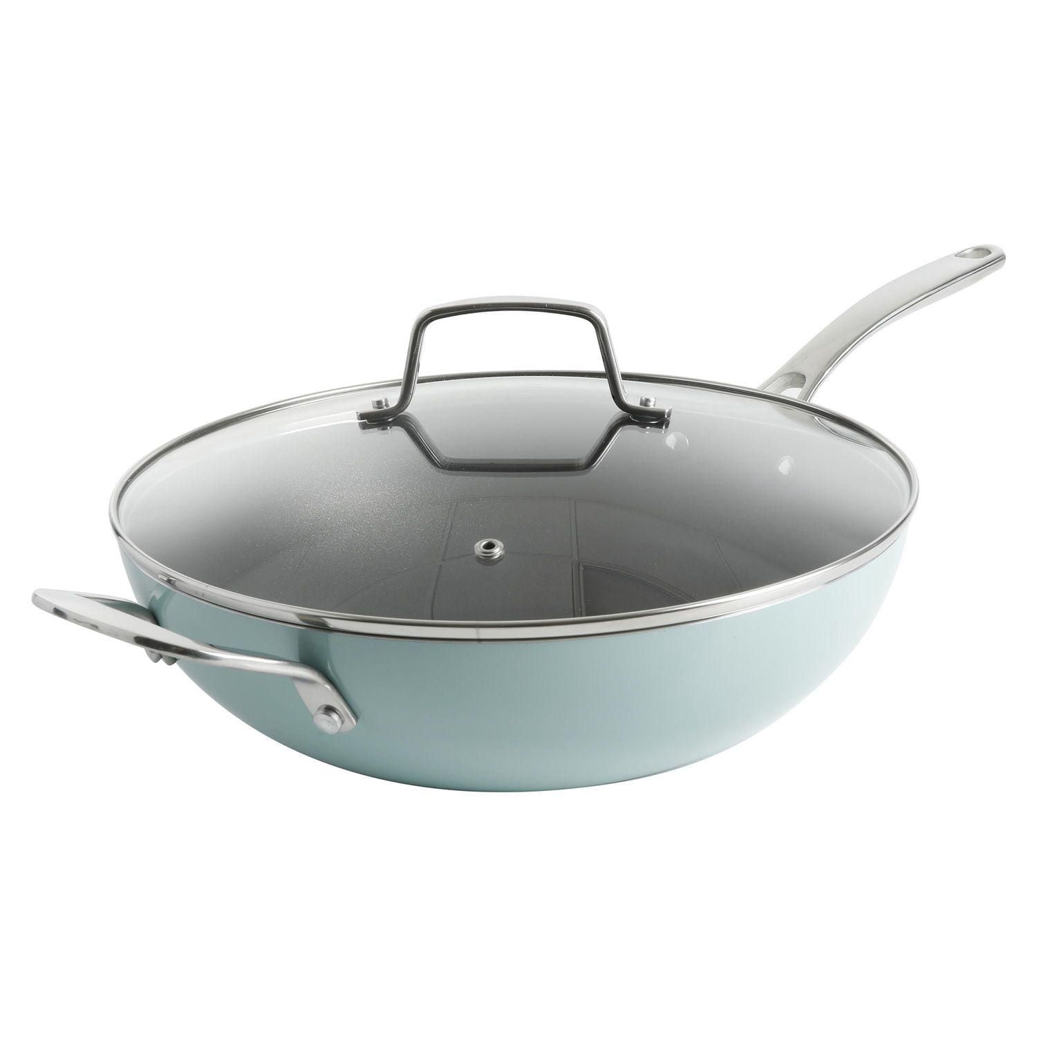 Martha Stewart Poêle essentielle 30,5 cm avec couvercle et 2 outils, bleu