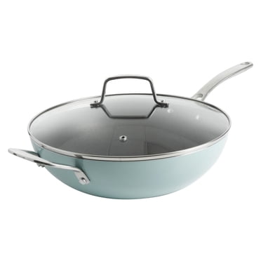 Martha Stewart Poêle essentielle 30,5 cm avec couvercle et 2 outils, bleu