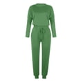thumbnail image 5 of Mrat Womens Sets 2 Piece Outfits 2 Piece Jogging Sets Solid Polyester Long Sleeve Sweatsuits Sets Two Piece Track Suits Drawstring High Waist Pants Set Comfy Outfits D-Green 3XL, 5 of 5