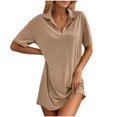 thumbnail image 2 of Ovzne Robes Grande Taille pour Femmes aux Courbes Robe Femme Robe Décontractée Unie à Revers Ample Robe de Vacances à Manches Courtes Liquidation, 2 of 7