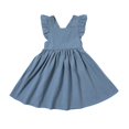 thumbnail image 4 of WEAIXIMIUNG Robes Athlétiques avec Manches Enfants Filles Tout-Petits Lin Uni à Volants Nœud Sans Manches Robes, 4 of 7