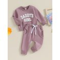 thumbnail image 3 of Faithtur Baby Girl 2Pcs Fall Outfits Fuzzy Letter Embroidery Long Sleeve Sweatshirt + Pants Set Toddler Spring Clothes, 3 of 9