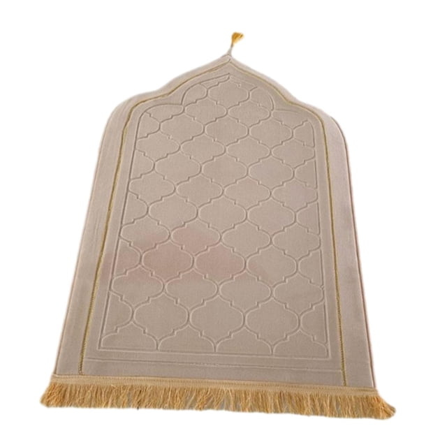 DOLITY Islamic Prayer Rug Home Embossing Soft Worship Kneel Thick Prayer Carpet Mat beige yellow