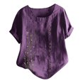 thumbnail image 1 of Birdeem Femmes Manches Courtes Décontracté Col Rond Imprimé Ample Bouton Tunique Chemise Blouse Hauts, 1 of 5