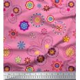 thumbnail image 1 of Soimoi Pink Poly Georgette Fabric Insect & Floral Clip Art Print Fabric by The Yard 52 Inch Wide, 1 of 3