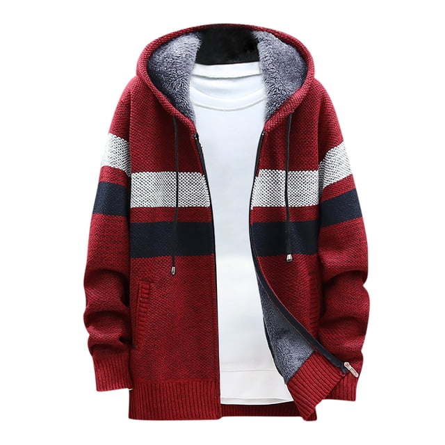 Cardigan Long pour Hommes Décontracté à Empiècements, Manches Longues, Tricot, Cardigan à Capuche, Manteaux à Fermeture Éclair